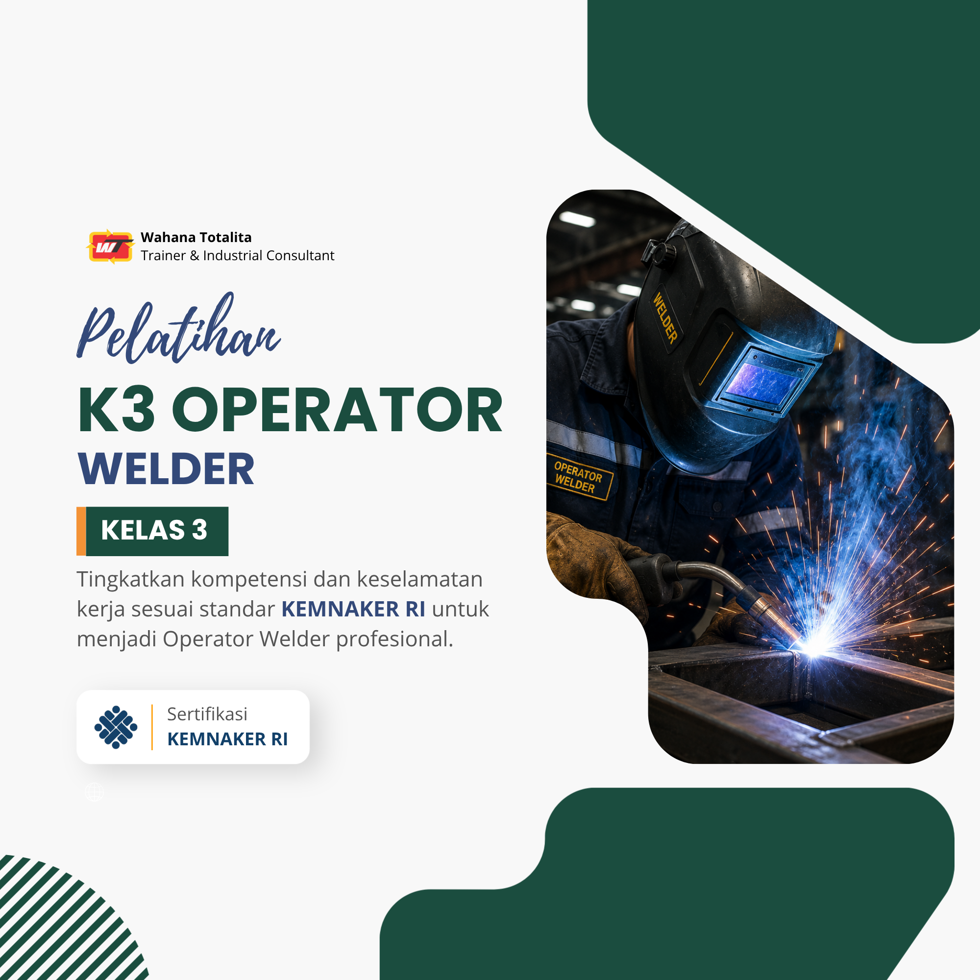 Pelatihan K3 Operator Welder Kelas 3 | Sertifikasi KEMNAKER RI
