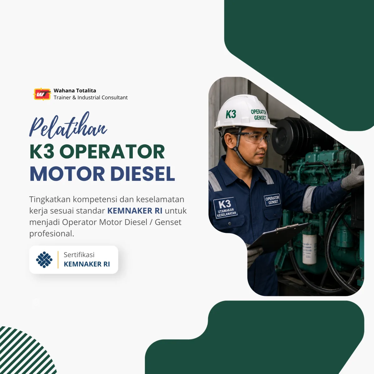 Pelatihan K3 Operator Motor Diesel / Genset | Sertifikasi KEMNAKER RI