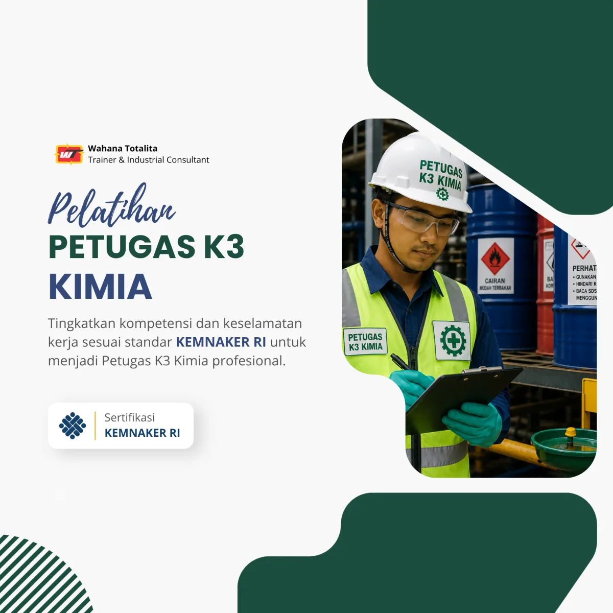 Pelatihan Petugas K3 Kimia | Sertifikasi KEMNAKER RI