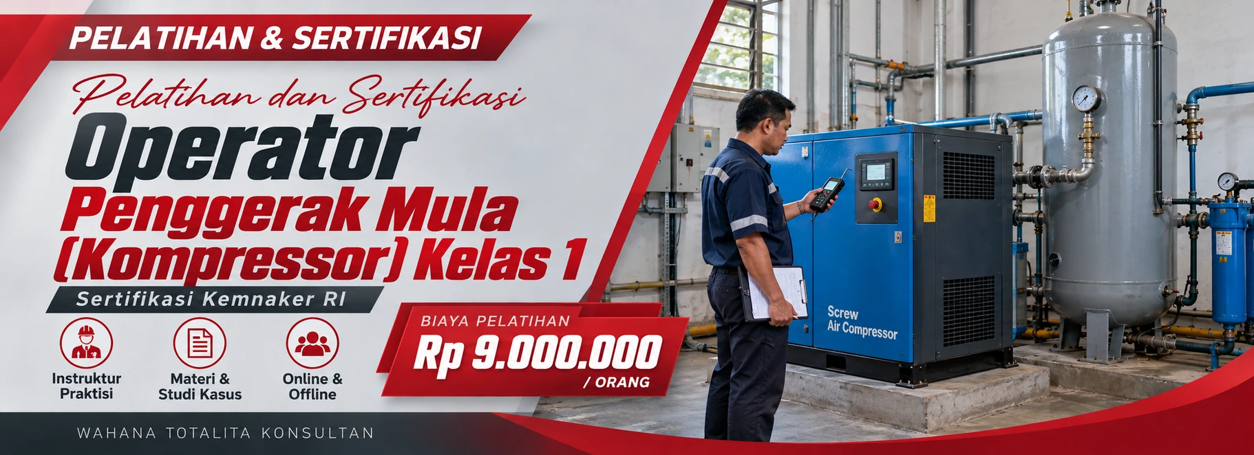 Pelatihan Pelatihan dan Sertifikasi Operator Penggerak Mula (Kompressor) Kelas 1 Sertifikasi Kemnaker RI