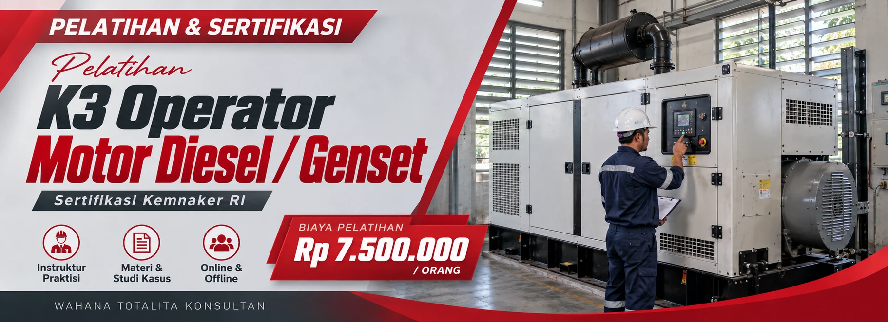 Pelatihan Pelatihan K3 Operator Motor Diesel / Genset Sertifikasi Kemnaker RI Sertifikasi KEMNAKER RI